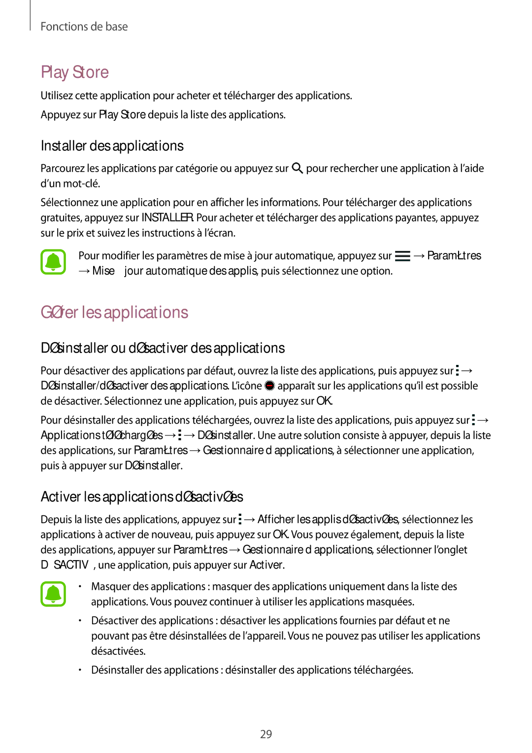 Samsung SM-G388FDSASFR, SM-G388FDSAXEF Play Store, Gérer les applications, Désinstaller ou désactiver des applications 