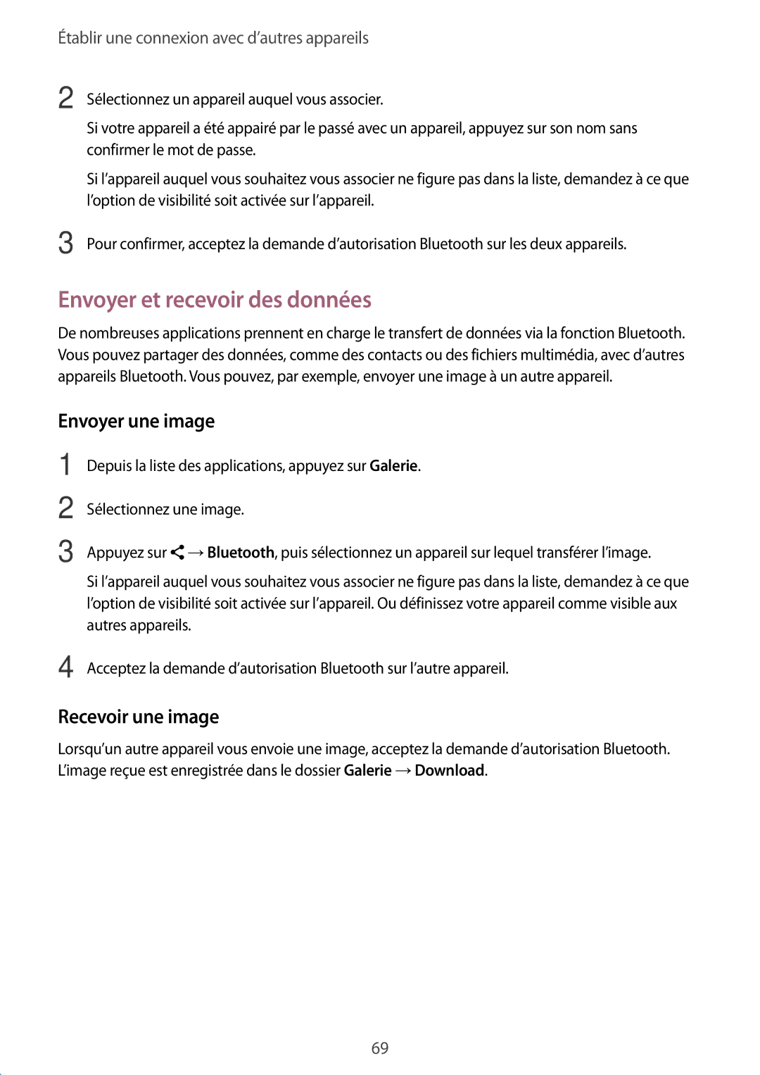 Samsung SM-G388FDSAXEF, SM-G388FDSAFTM manual Envoyer et recevoir des données, Envoyer une image, Recevoir une image 