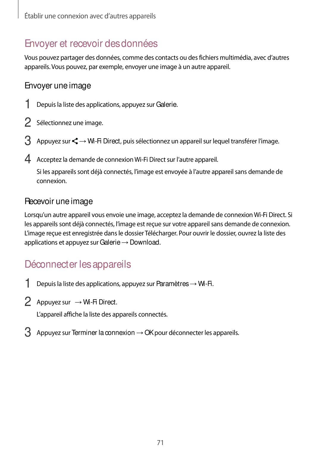 Samsung SM-G388FDSASFR, SM-G388FDSAXEF, SM-G388FDSAFTM manual Déconnecter les appareils 