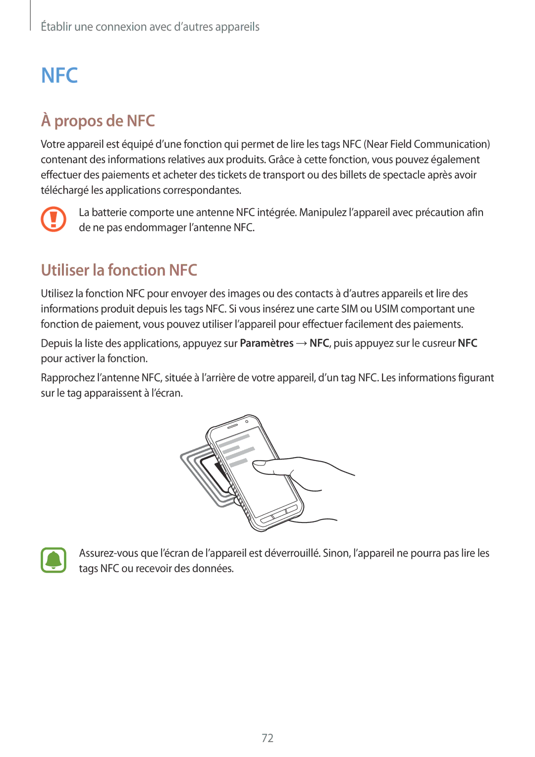 Samsung SM-G388FDSAXEF, SM-G388FDSAFTM, SM-G388FDSASFR manual Propos de NFC, Utiliser la fonction NFC 