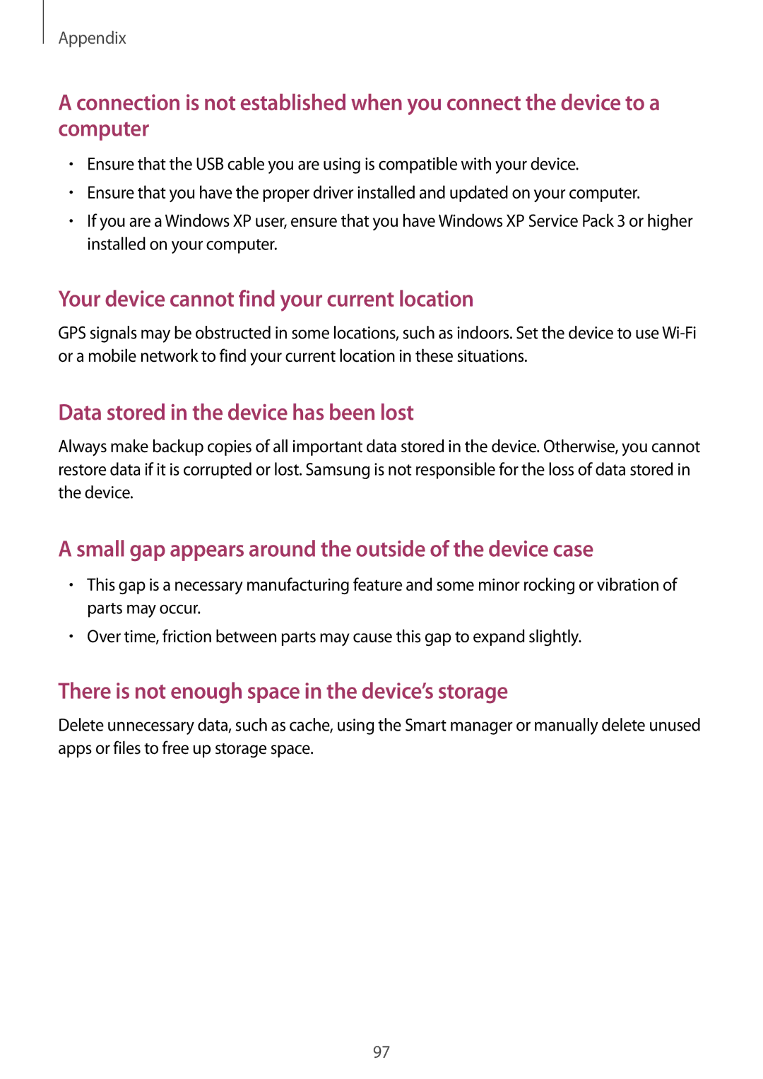 Samsung SM-G389FDSATMZ, SM-G389FDSADBT, SM-G389FDSAXEF, SM-G389FDSAITV manual Your device cannot find your current location 