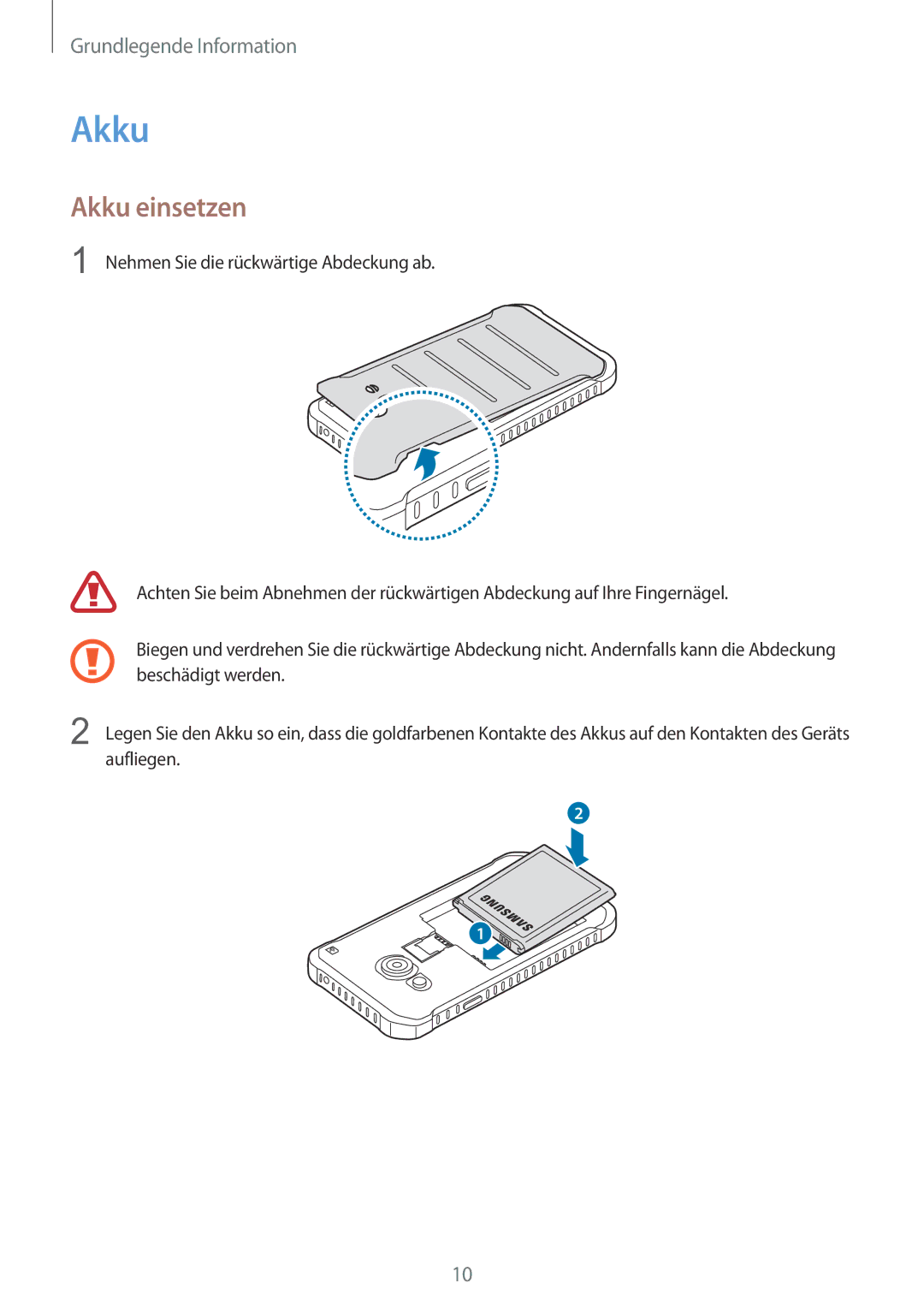 Samsung SM-G389FDSADBT manual Akku einsetzen 