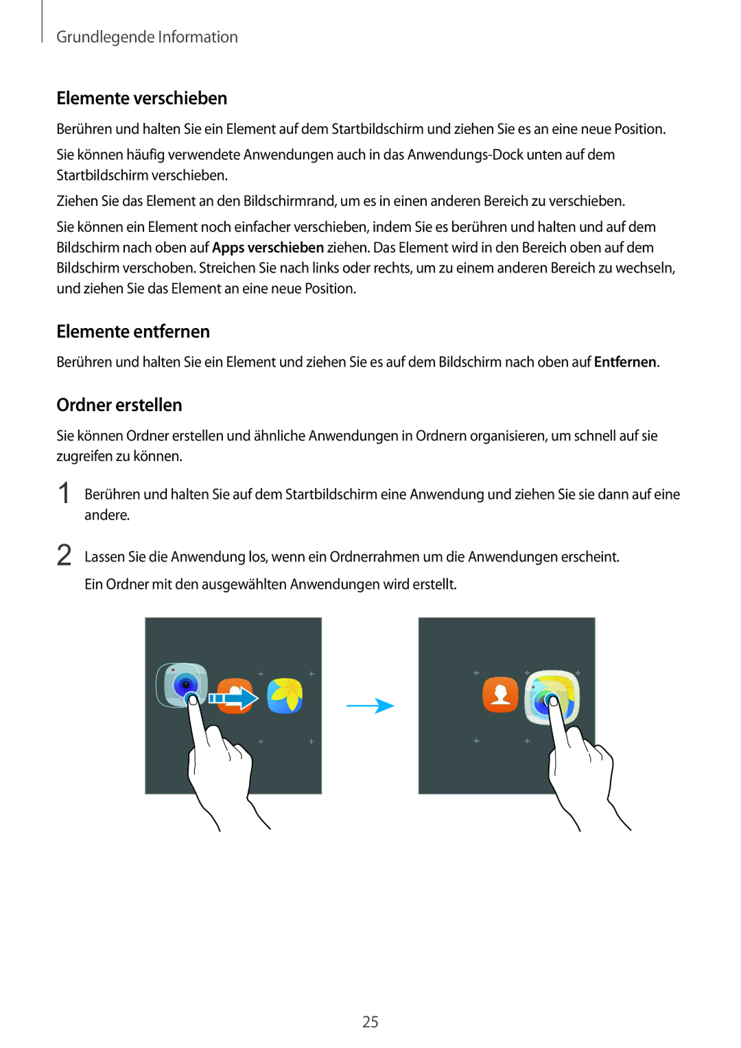 Samsung SM-G389FDSADBT manual Elemente verschieben, Elemente entfernen, Ordner erstellen, Andere 