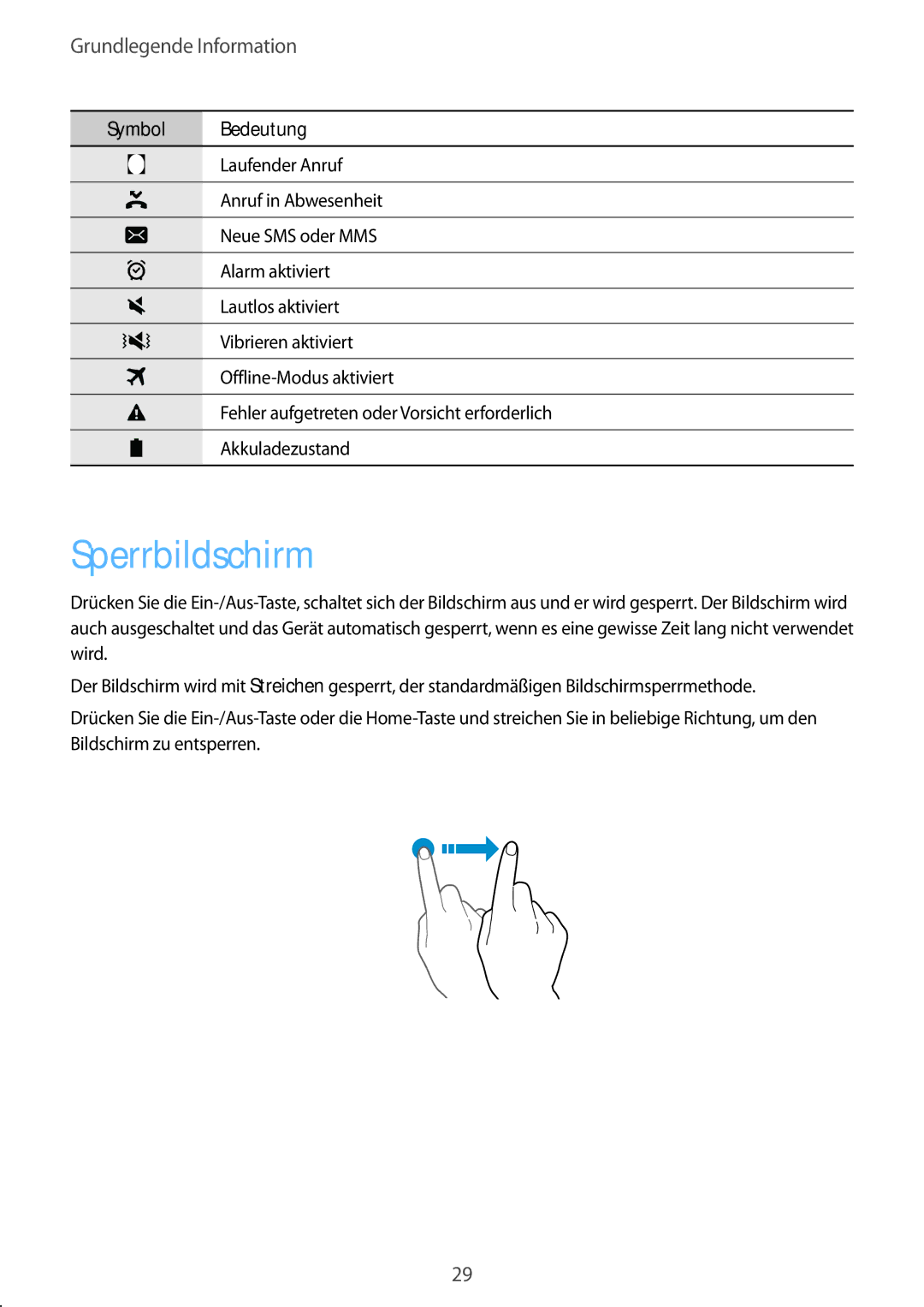 Samsung SM-G389FDSADBT manual Sperrbildschirm 