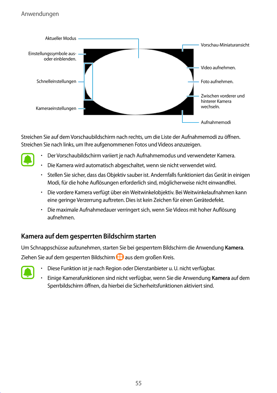 Samsung SM-G389FDSADBT manual Kamera auf dem gesperrten Bildschirm starten 