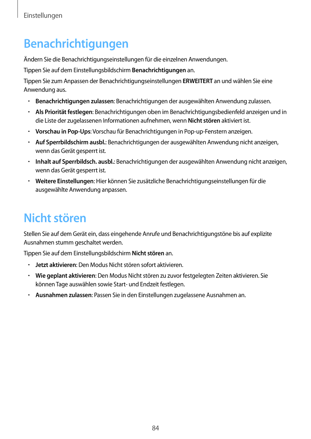 Samsung SM-G389FDSADBT manual Benachrichtigungen, Nicht stören 