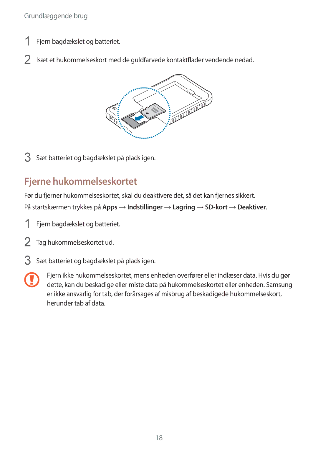 Samsung SM-G389FDSANEE manual Fjerne hukommelseskortet 