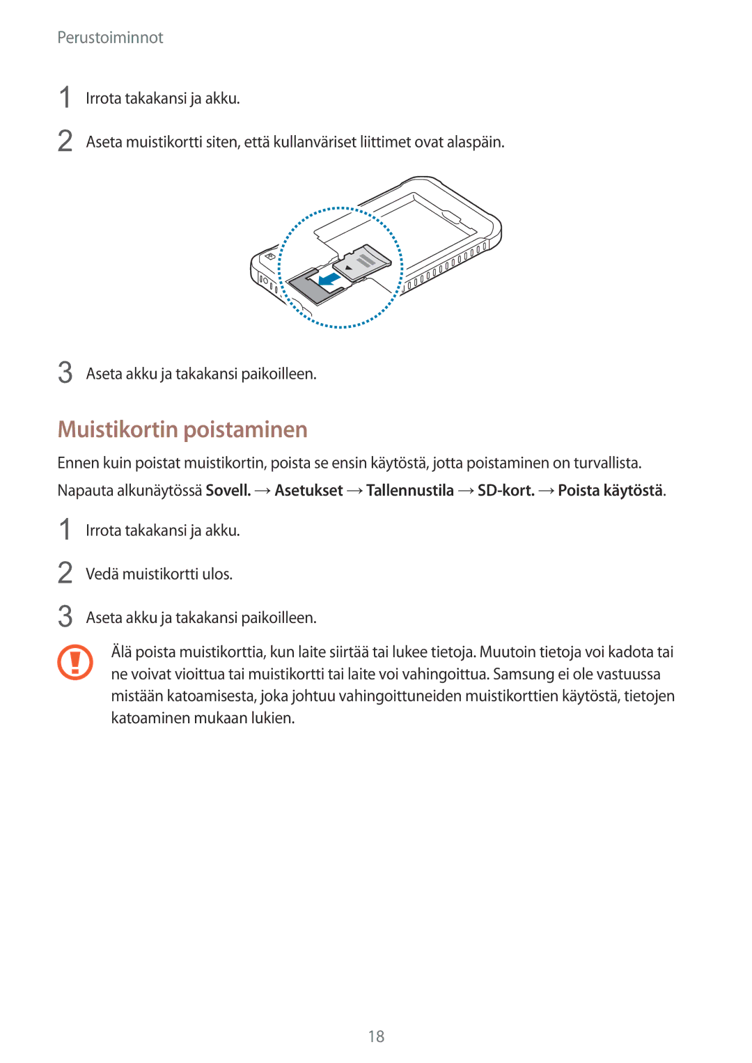 Samsung SM-G389FDSANEE manual Muistikortin poistaminen 