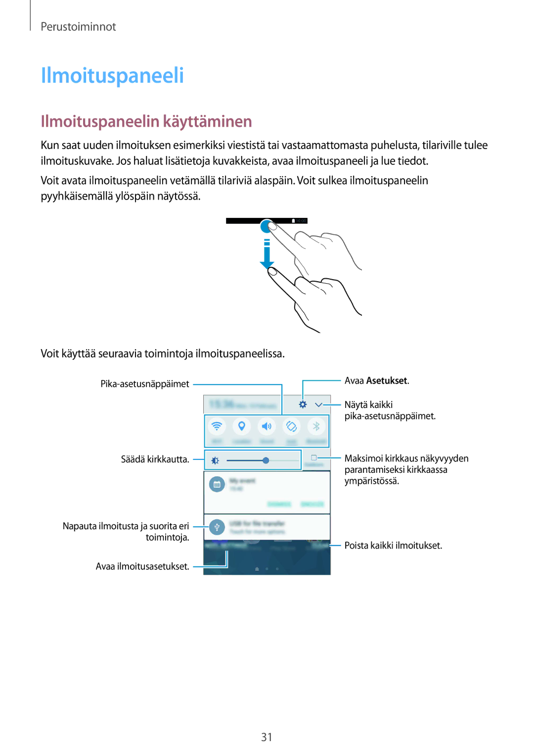 Samsung SM-G389FDSANEE manual Ilmoituspaneelin käyttäminen 