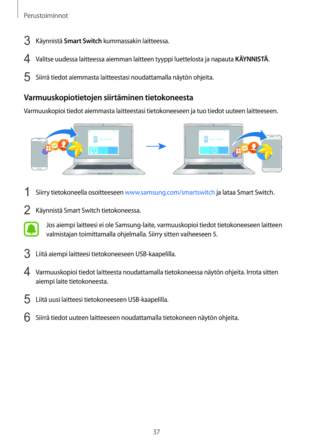 Samsung SM-G389FDSANEE manual Varmuuskopiotietojen siirtäminen tietokoneesta 