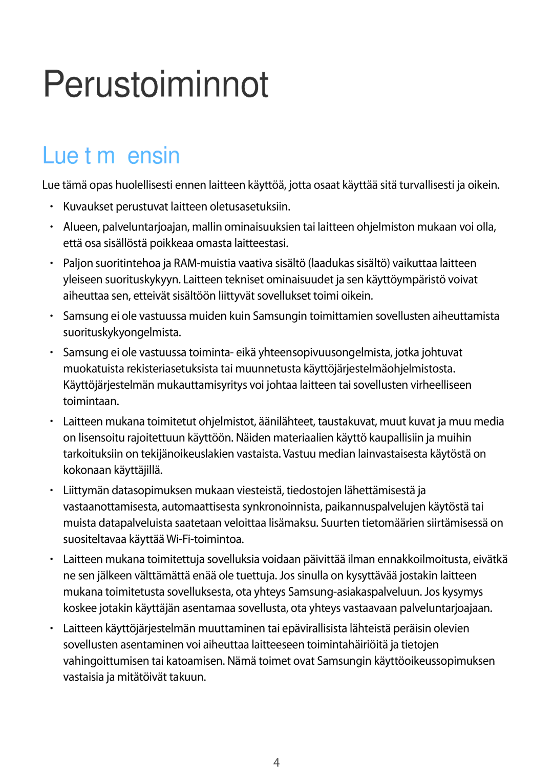 Samsung SM-G389FDSANEE manual Perustoiminnot, Lue tämä ensin 