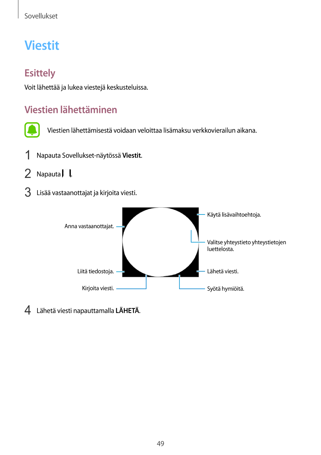 Samsung SM-G389FDSANEE manual Viestit, Viestien lähettäminen 