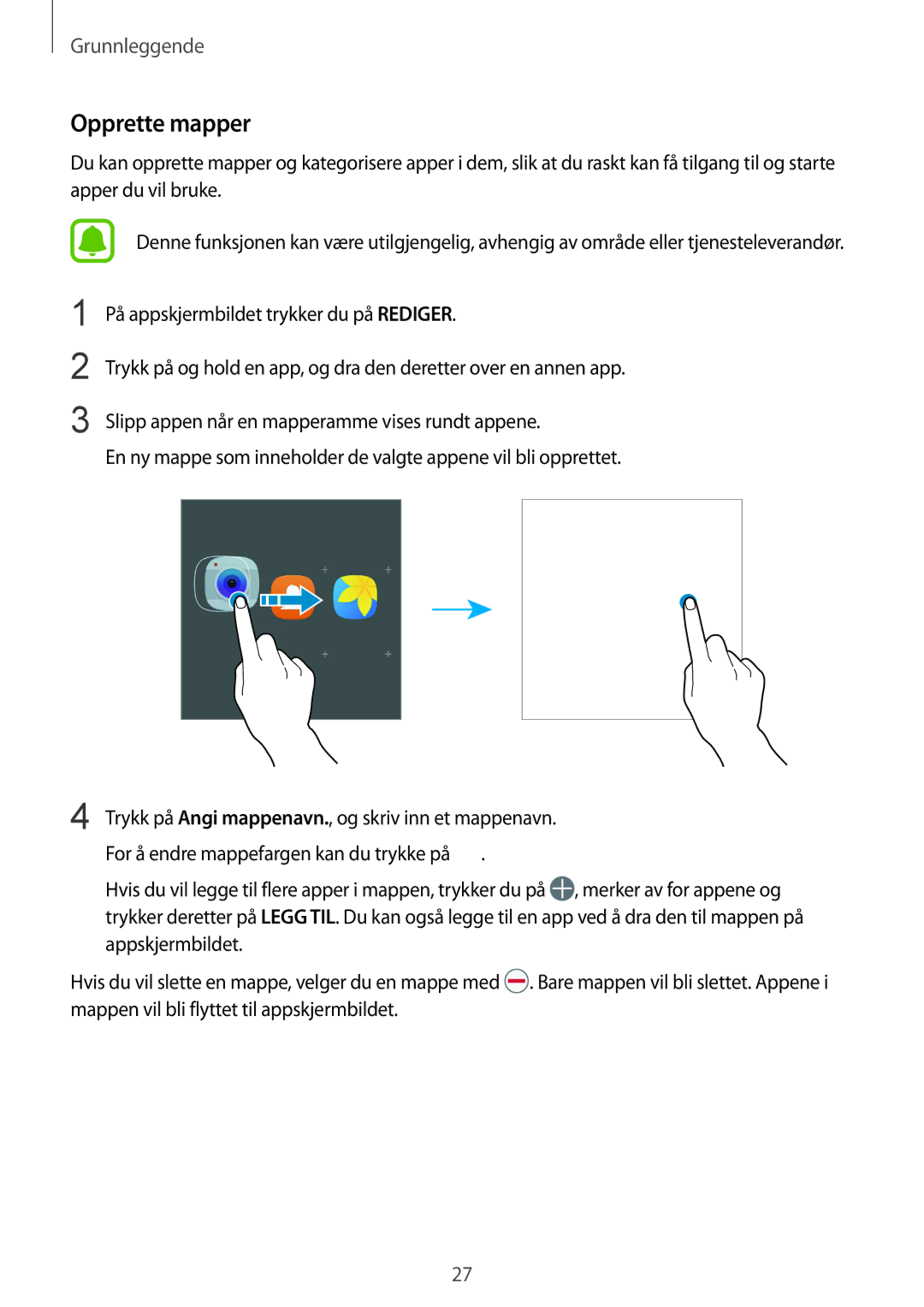 Samsung SM-G389FDSANEE manual Opprette mapper 