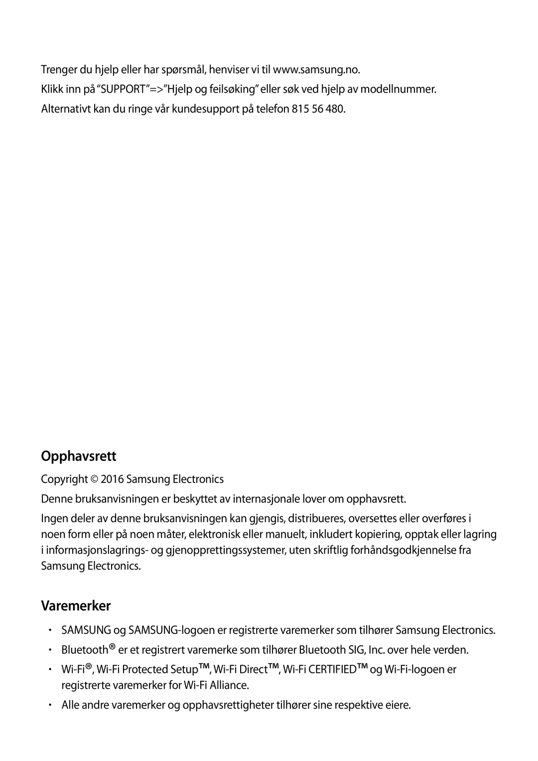 Samsung SM-G389FDSANEE manual Opphavsrett, Varemerker 