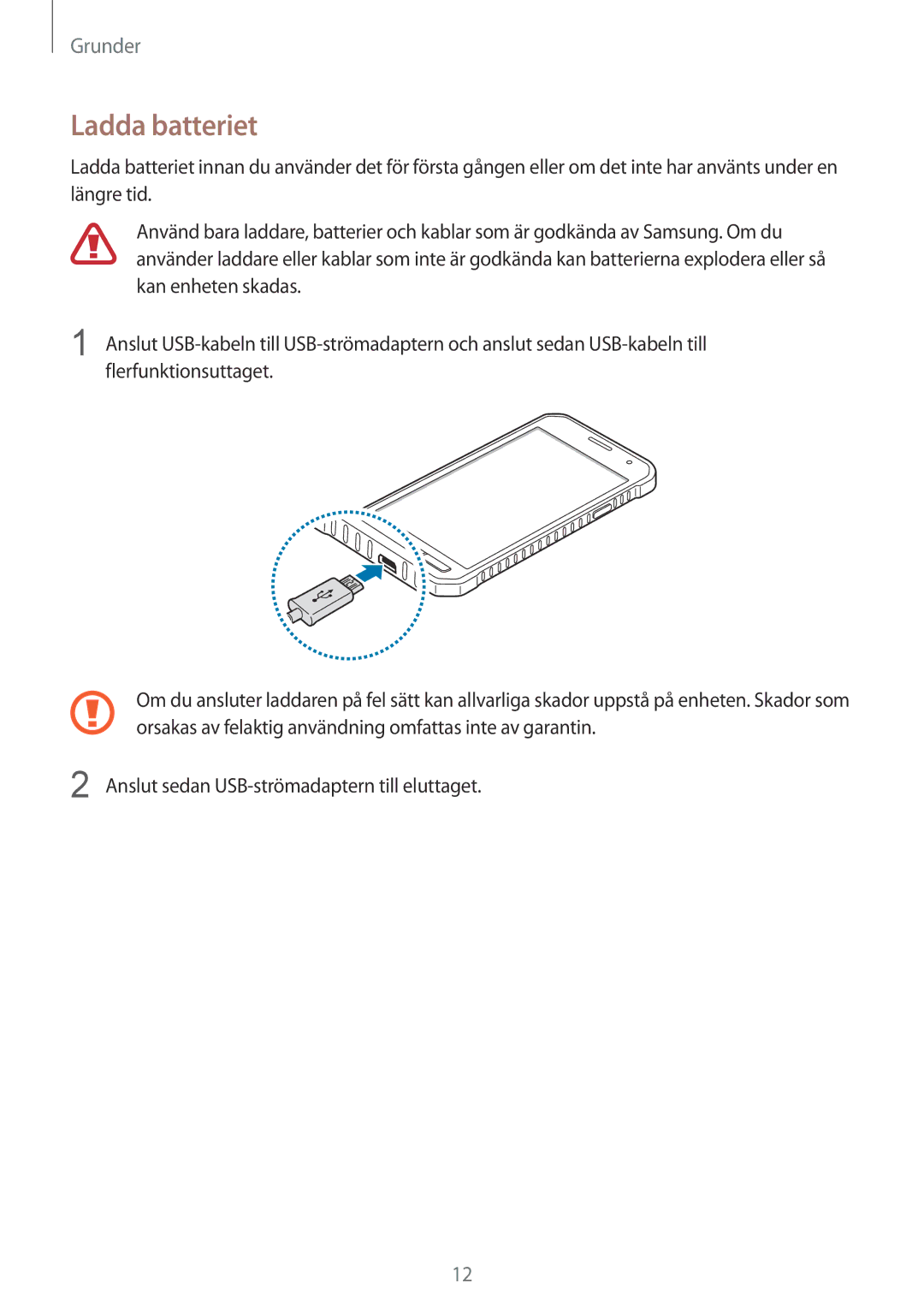 Samsung SM-G389FDSANEE manual Ladda batteriet 