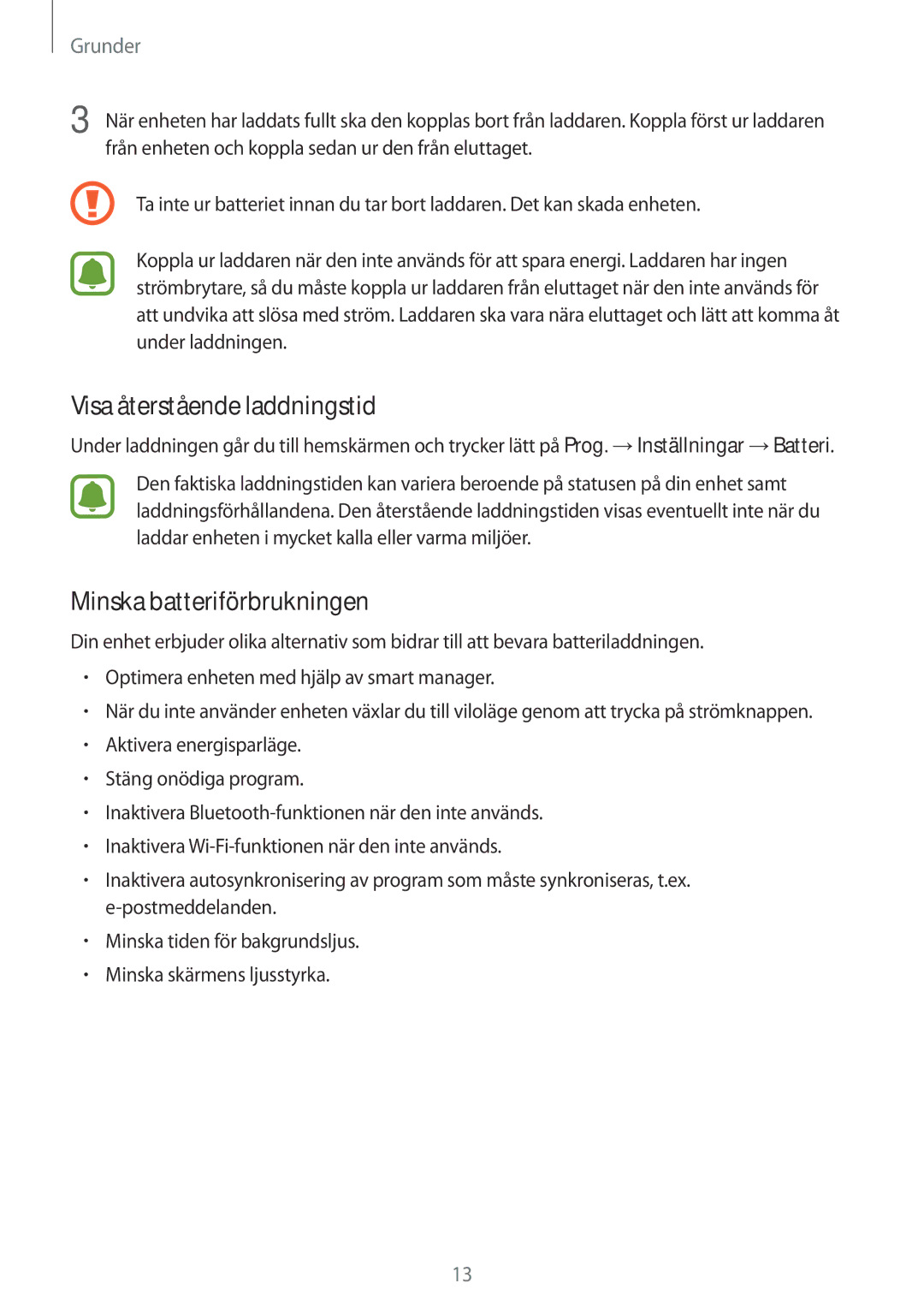 Samsung SM-G389FDSANEE manual Visa återstående laddningstid, Minska batteriförbrukningen 