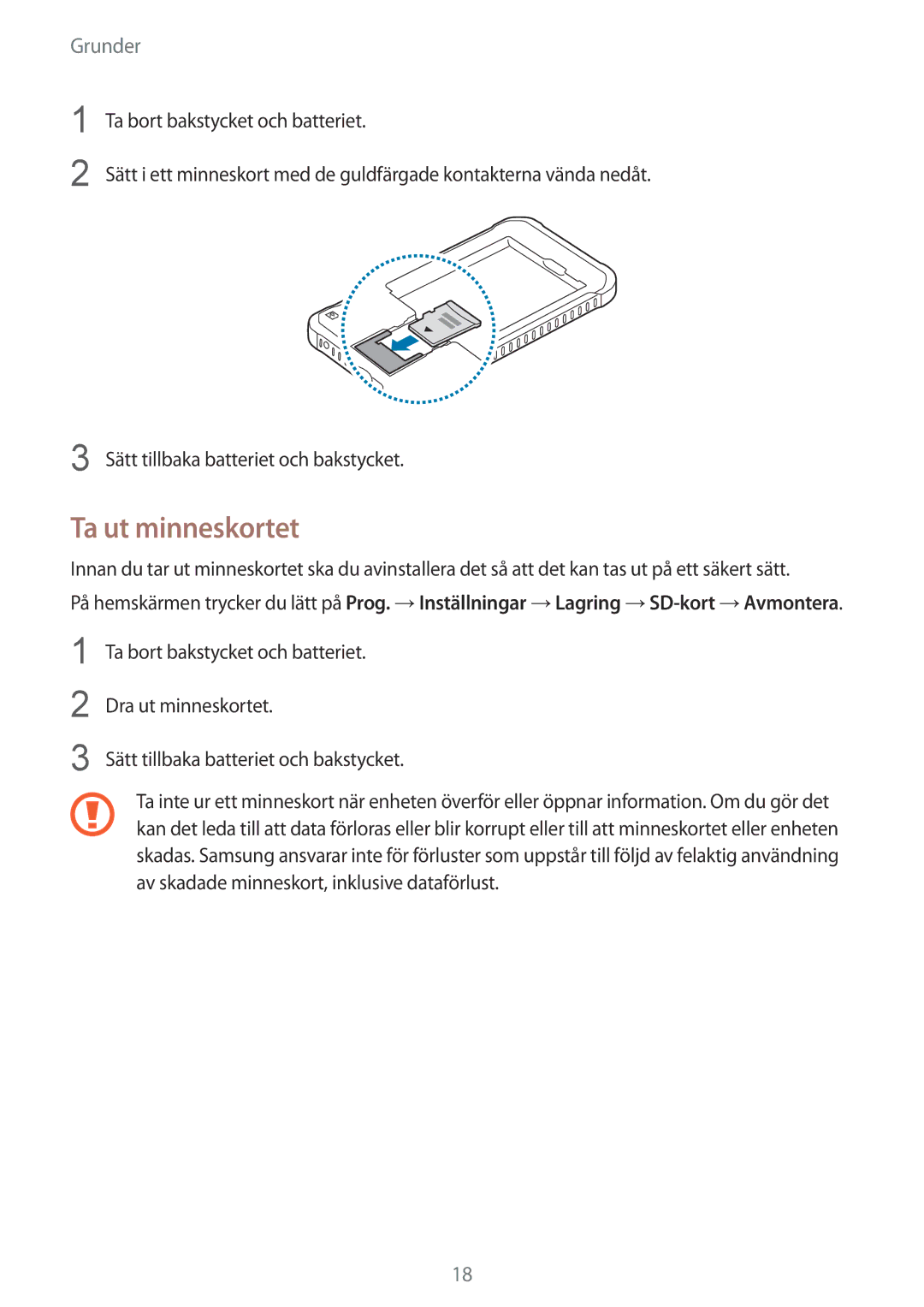 Samsung SM-G389FDSANEE manual Ta ut minneskortet 