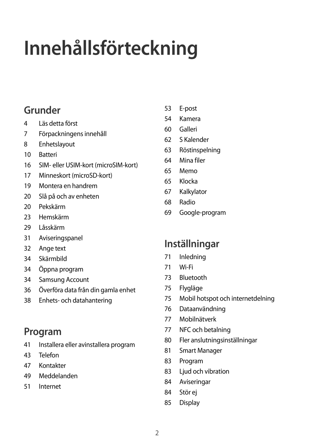 Samsung SM-G389FDSANEE manual Innehållsförteckning 