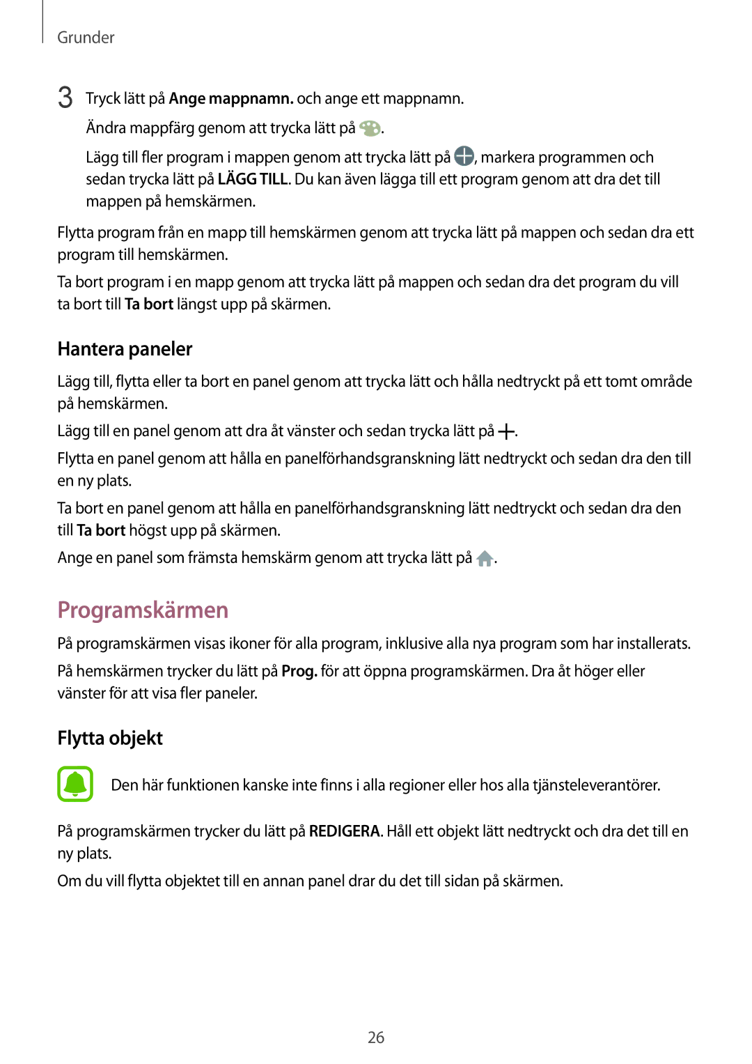 Samsung SM-G389FDSANEE manual Programskärmen, Hantera paneler 