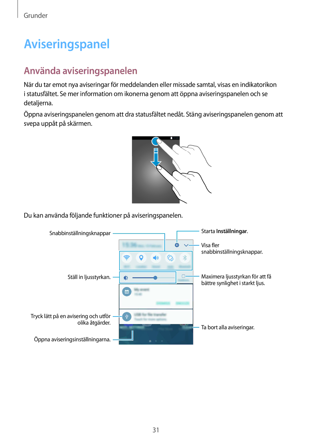 Samsung SM-G389FDSANEE manual Aviseringspanel, Använda aviseringspanelen 