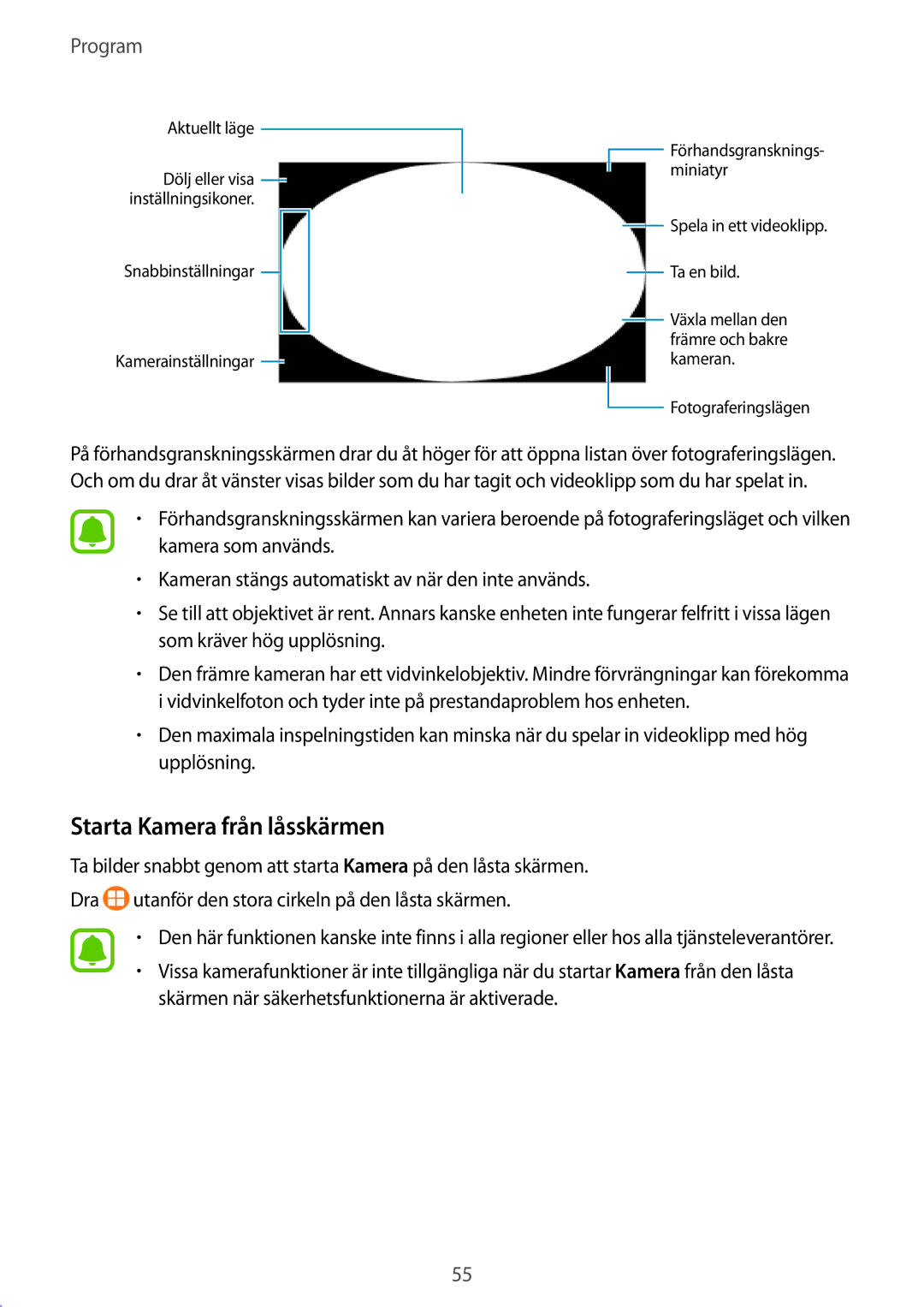 Samsung SM-G389FDSANEE manual Starta Kamera från låsskärmen 