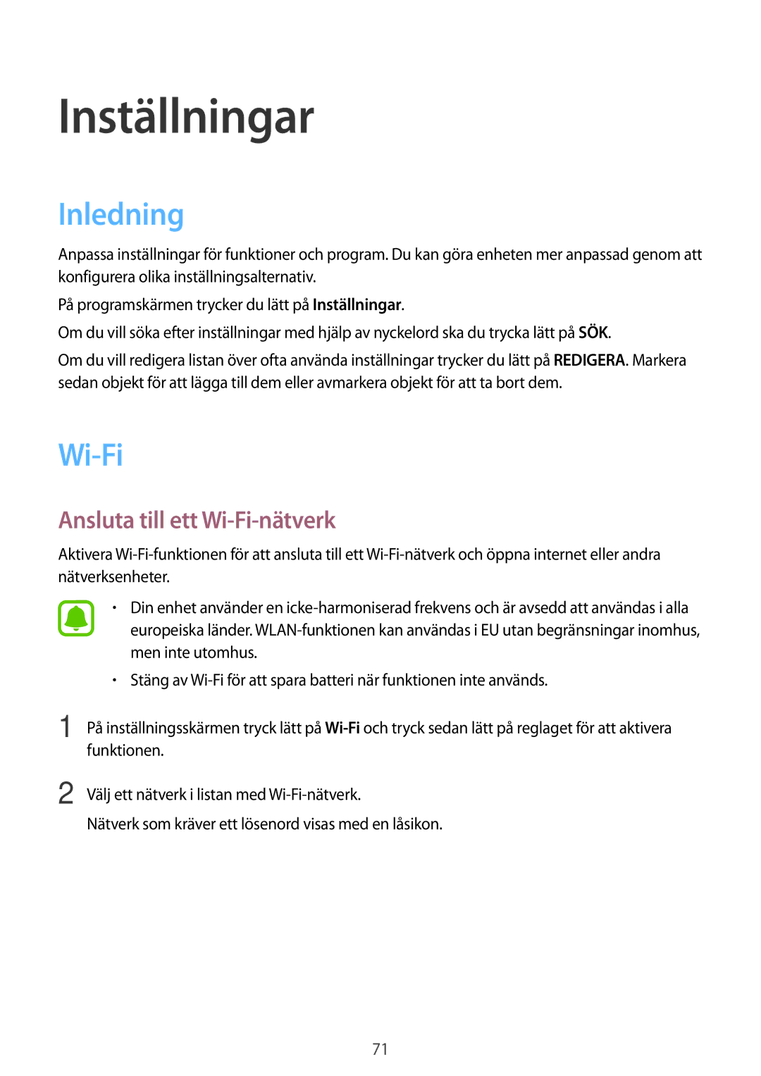 Samsung SM-G389FDSANEE manual Inledning, Ansluta till ett Wi-Fi-nätverk 