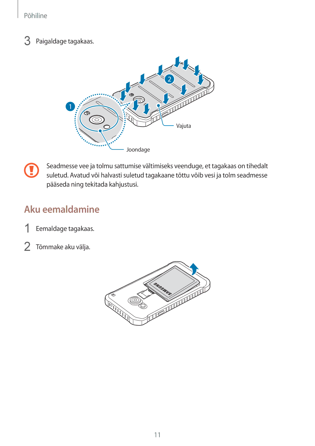 Samsung SM-G389FDSASEB manual Aku eemaldamine 