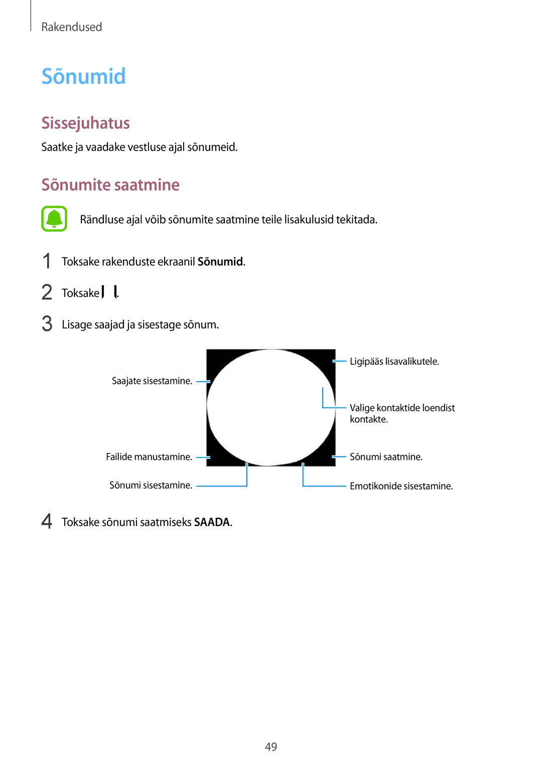 Samsung SM-G389FDSASEB manual Sõnumid, Sõnumite saatmine 