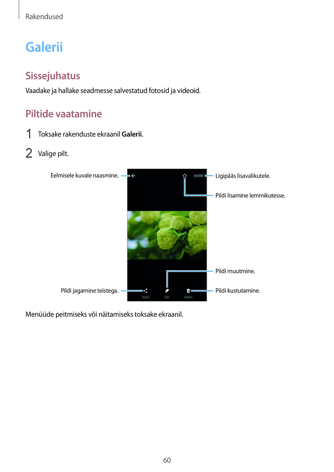 Samsung SM-G389FDSASEB manual Galerii, Piltide vaatamine 