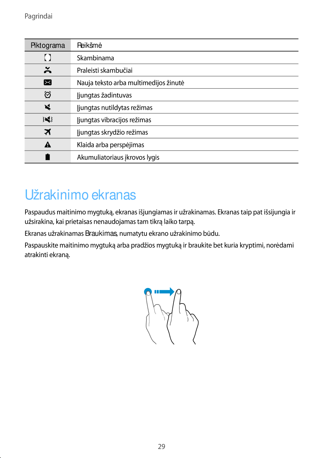 Samsung SM-G389FDSASEB manual Užrakinimo ekranas 