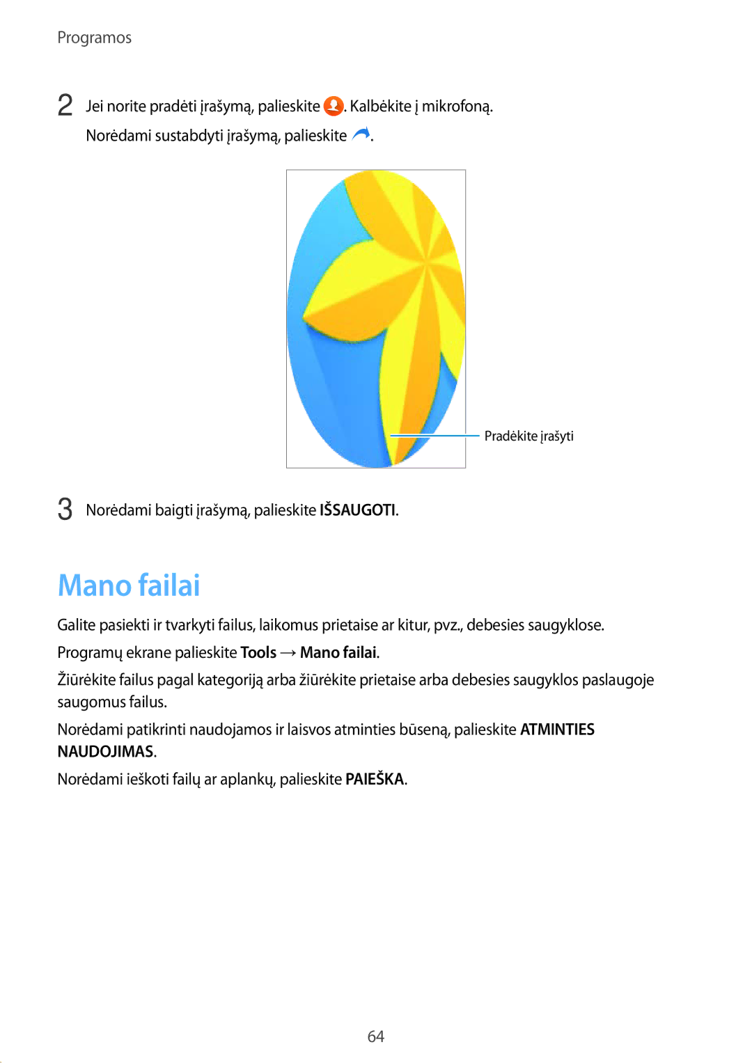 Samsung SM-G389FDSASEB manual Mano failai 