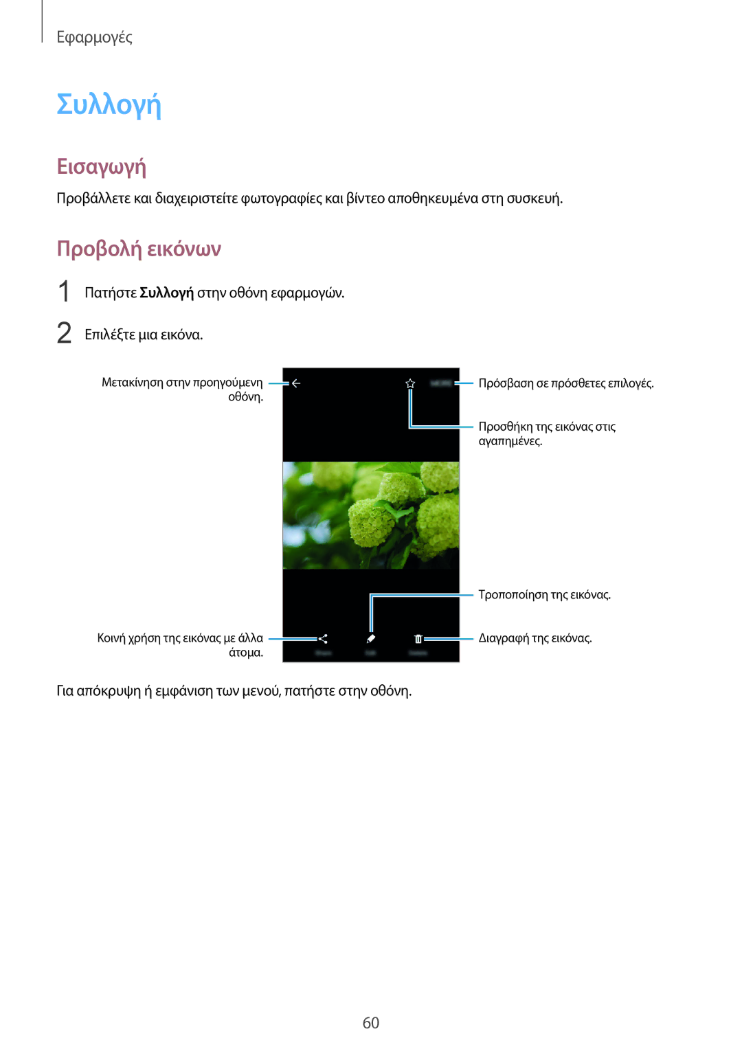 Samsung SM-G389FDSAVGR, SM-G389FDSAEUR, SM-G389FDSACOS manual Συλλογή, Προβολή εικόνων 