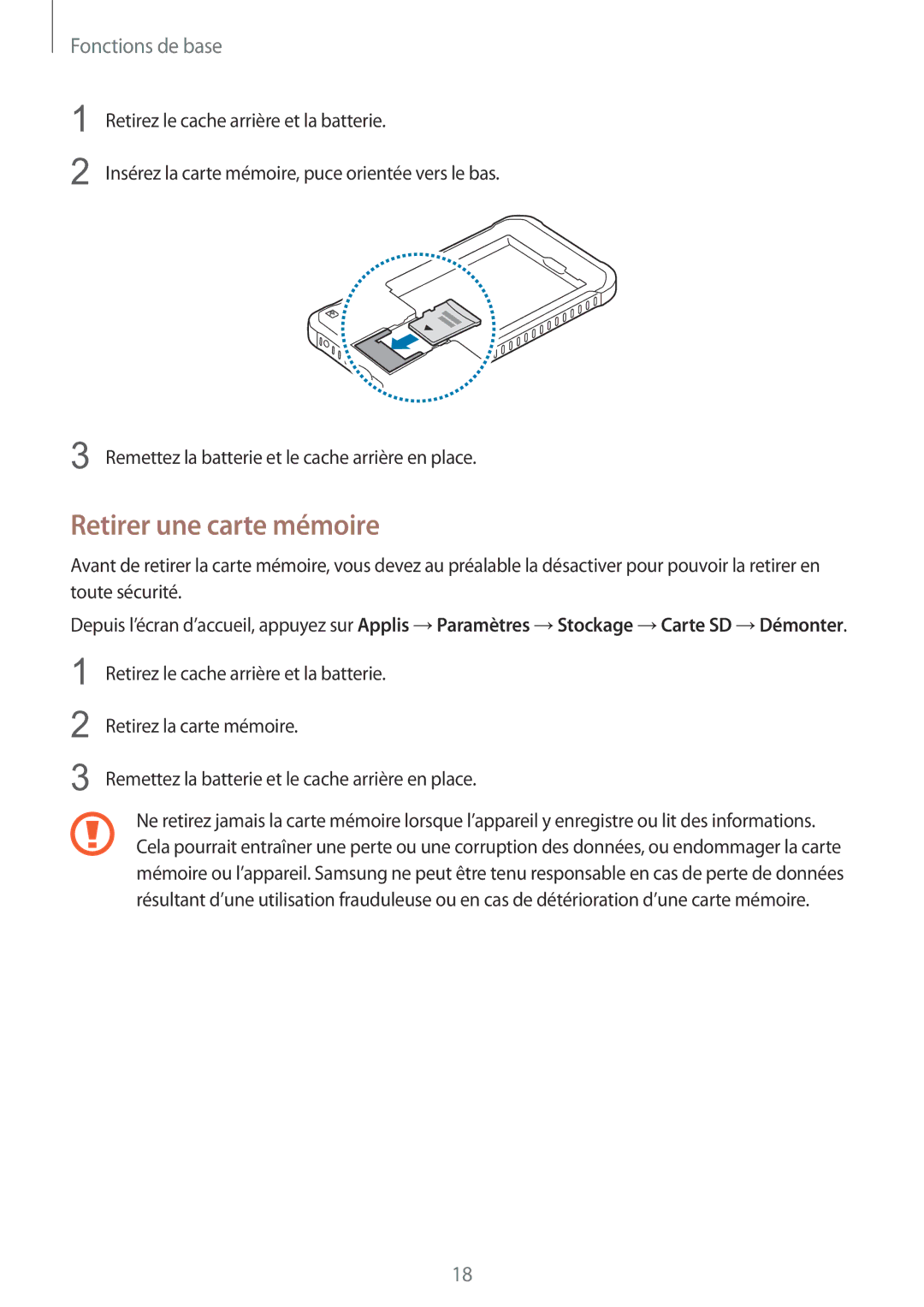 Samsung SM-G389FDSAXEF manual Retirer une carte mémoire 