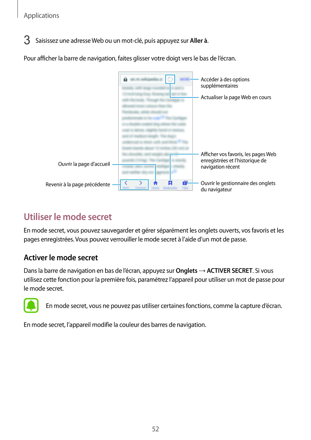 Samsung SM-G389FDSAXEF manual Utiliser le mode secret, Activer le mode secret 