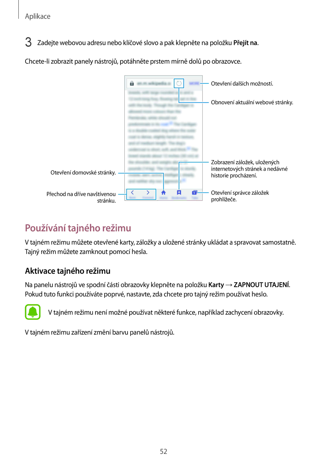 Samsung SM-G389FDSADPL, SM-G389FDSAXEO, SM-G389FDSAETL, SM-G389FDSAATO Používání tajného režimu, Aktivace tajného režimu 