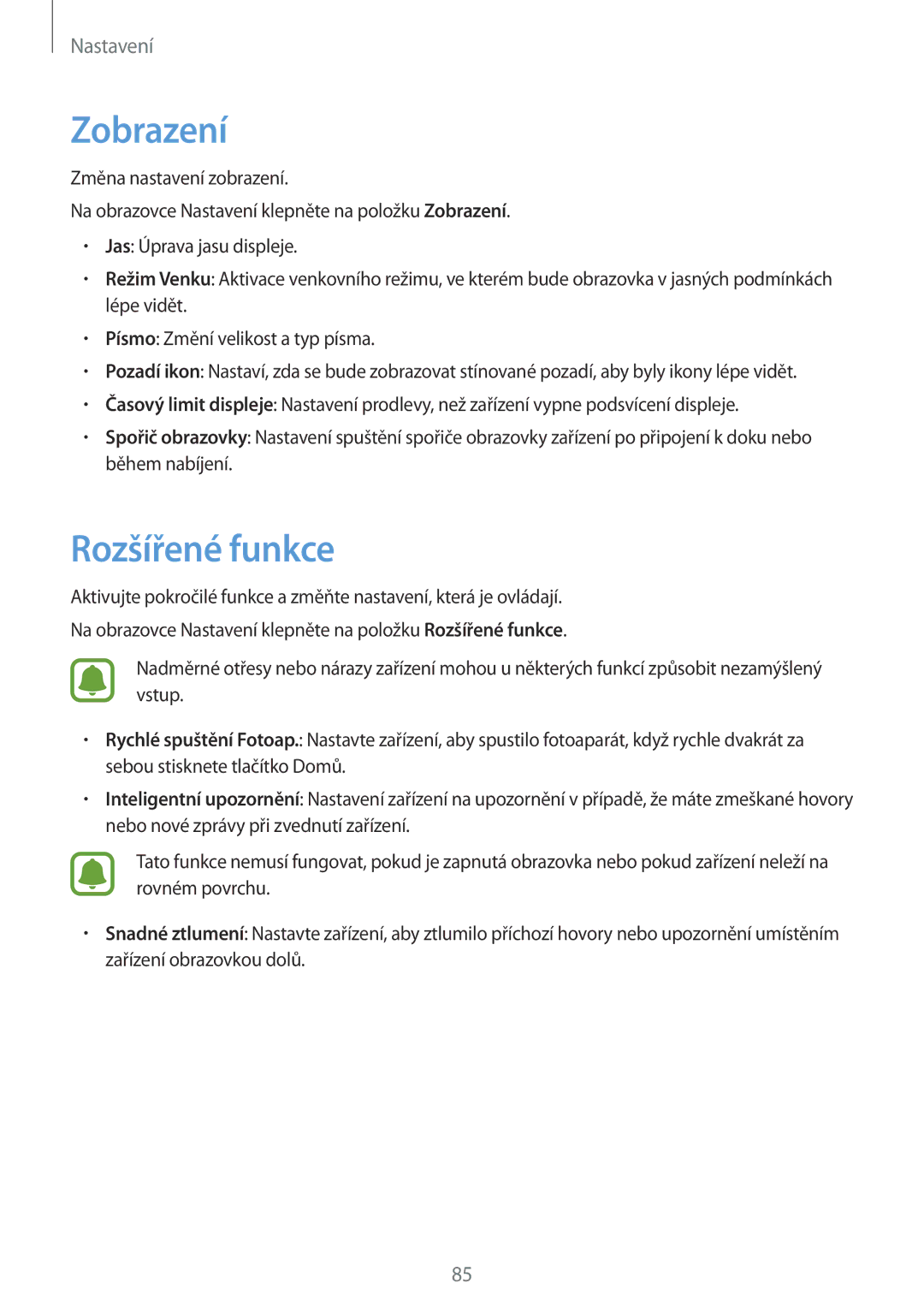 Samsung SM-G389FDSAORX, SM-G389FDSAXEO, SM-G389FDSAETL, SM-G389FDSAATO, SM-G389FDSAO2C manual Zobrazení, Rozšířené funkce 