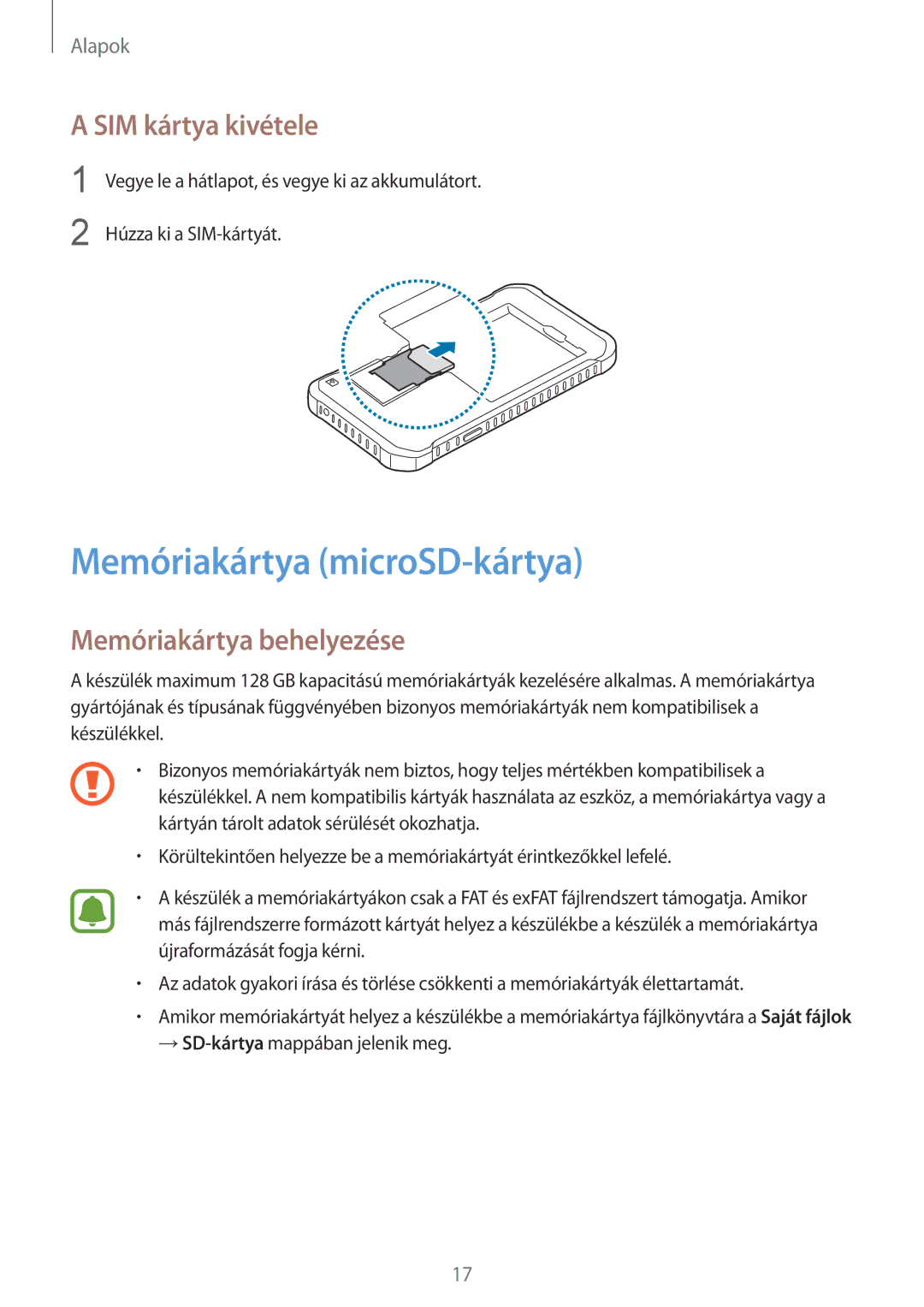 Samsung SM-G389FDSAPLS, SM-G389FDSAXEO manual Memóriakártya microSD-kártya, SIM kártya kivétele, Memóriakártya behelyezése 