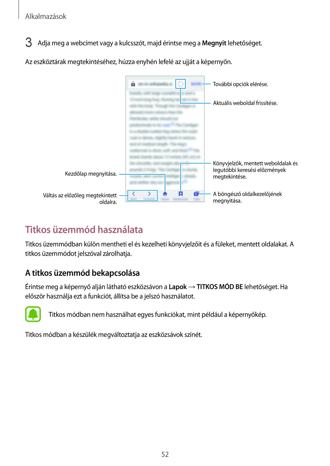 Samsung SM-G389FDSADPL, SM-G389FDSAXEO, SM-G389FDSAETL manual Titkos üzemmód használata, Titkos üzemmód bekapcsolása 