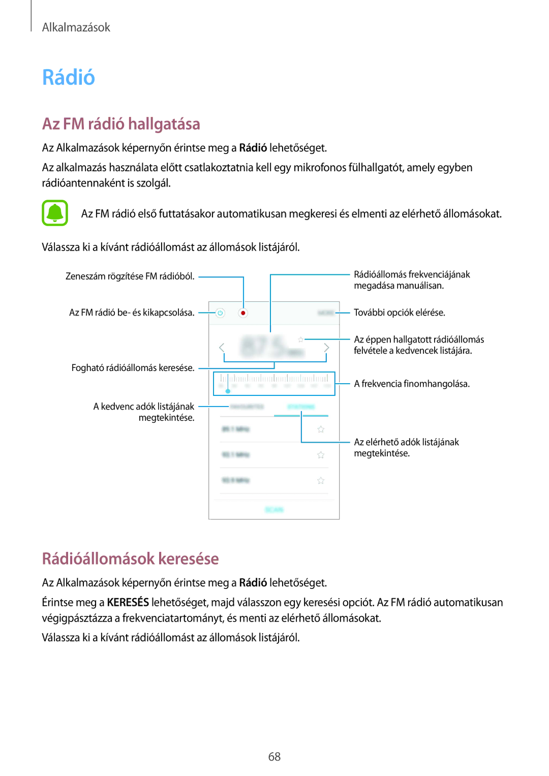 Samsung SM2G389FDSATMS, SM-G389FDSAXEO, SM-G389FDSAETL, SM-G389FDSAATO Az FM rádió hallgatása, Rádióállomások keresése 