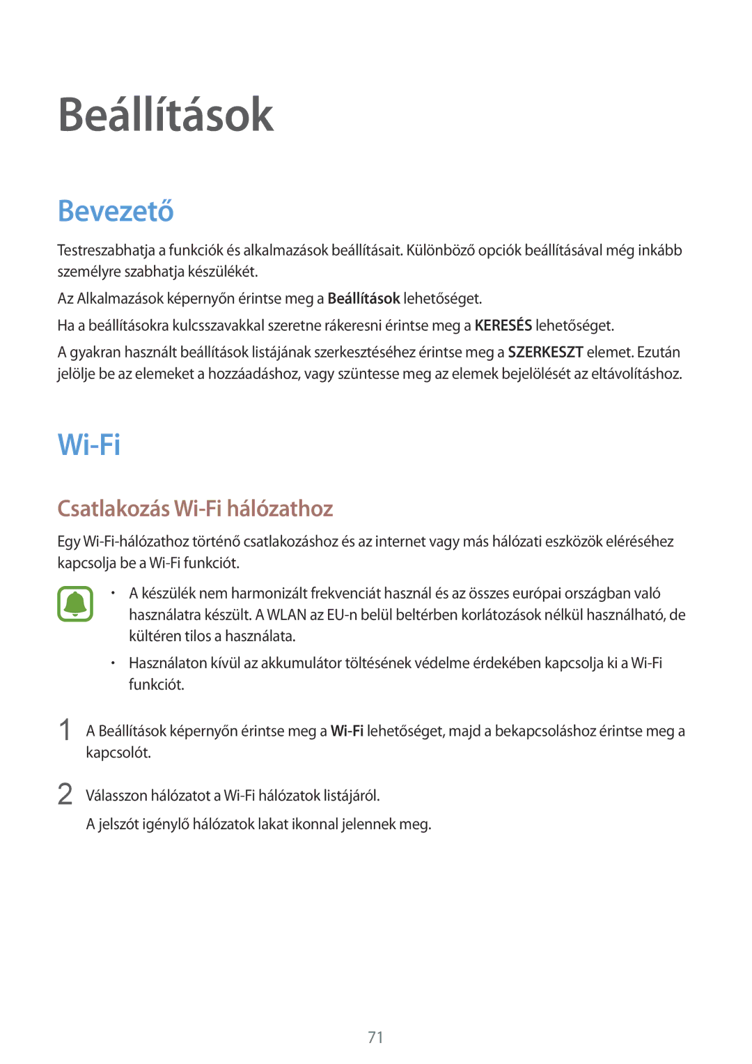 Samsung SM-G389FDSATTR, SM-G389FDSAXEO, SM-G389FDSAETL, SM-G389FDSAATO manual Bevezető, Csatlakozás Wi-Fi hálózathoz 