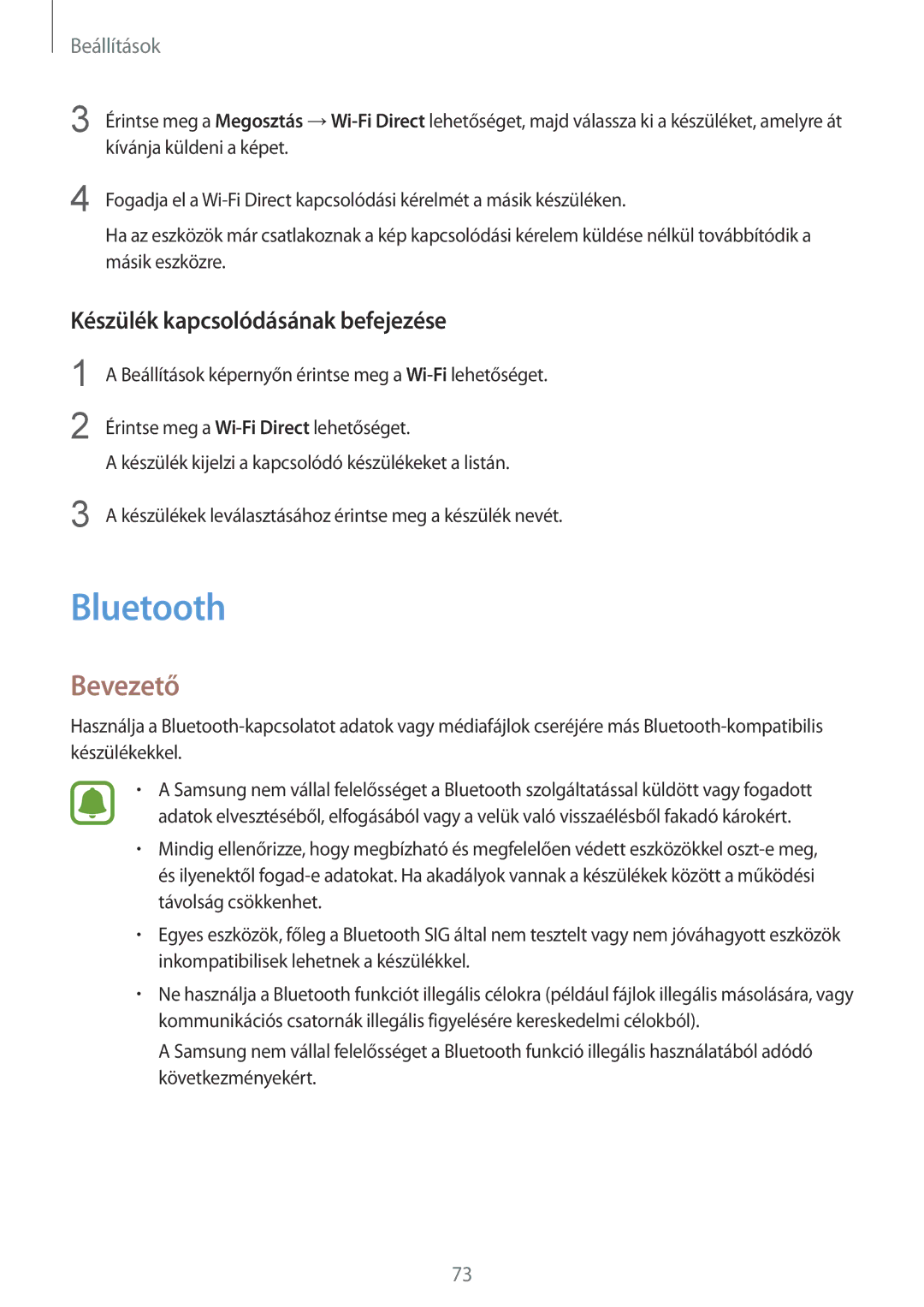 Samsung SM-G389FDSAETL, SM-G389FDSAXEO, SM-G389FDSAATO, SM-G389FDSAO2C manual Bluetooth, Készülék kapcsolódásának befejezése 