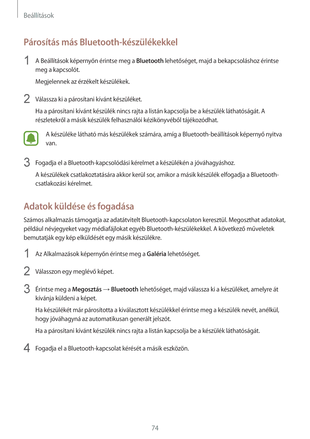 Samsung SM-G389FDSAATO, SM-G389FDSAXEO, SM-G389FDSAETL Párosítás más Bluetooth-készülékekkel, Adatok küldése és fogadása 