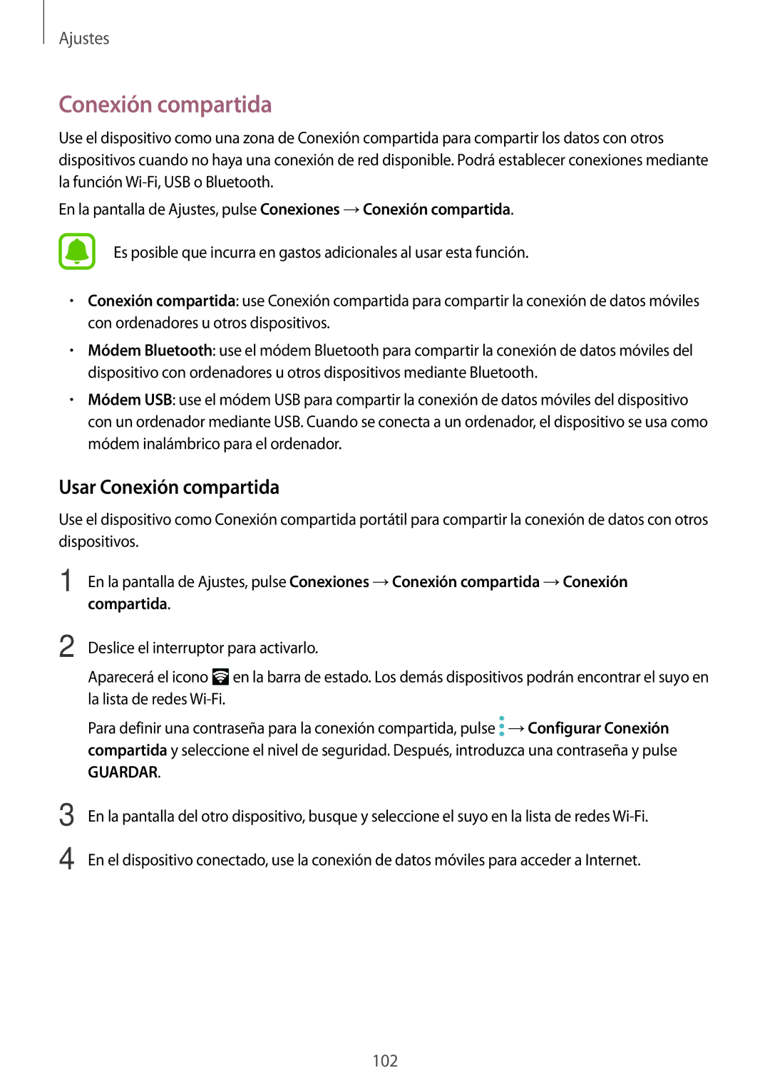 Samsung SM-G390FZKAATL, SM-G390FZKAAMO, SM-G390FZKAPHE, SM-G390FZKAXEC manual Usar Conexión compartida 