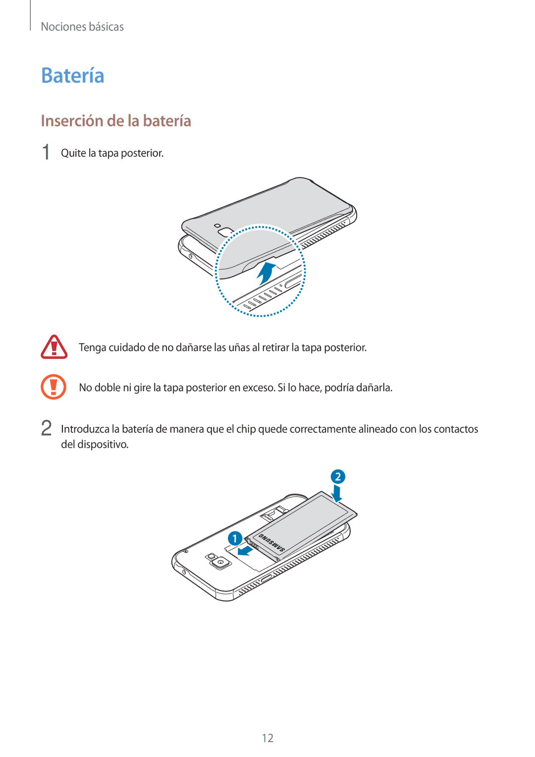 Samsung SM-G390FZKAAMO, SM-G390FZKAPHE, SM-G390FZKAATL, SM-G390FZKAXEC manual Batería, Inserción de la batería 