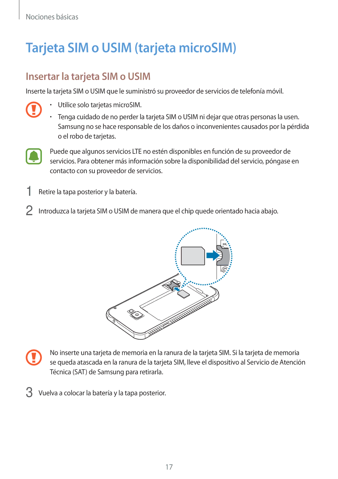 Samsung SM-G390FZKAPHE, SM-G390FZKAAMO, SM-G390FZKAATL Tarjeta SIM o Usim tarjeta microSIM, Insertar la tarjeta SIM o Usim 