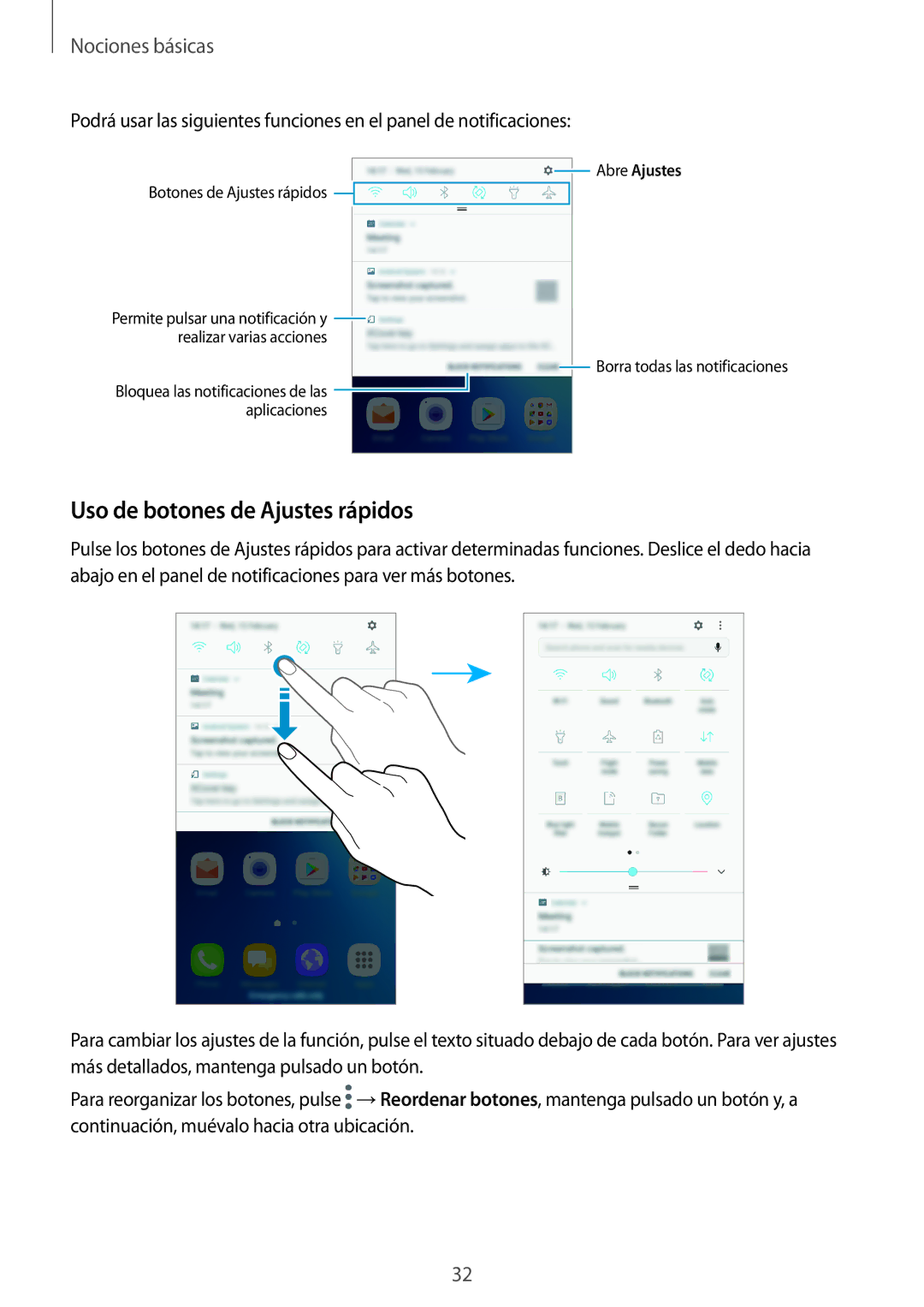 Samsung SM-G390FZKAAMO, SM-G390FZKAPHE, SM-G390FZKAATL, SM-G390FZKAXEC manual Uso de botones de Ajustes rápidos, Abre Ajustes 