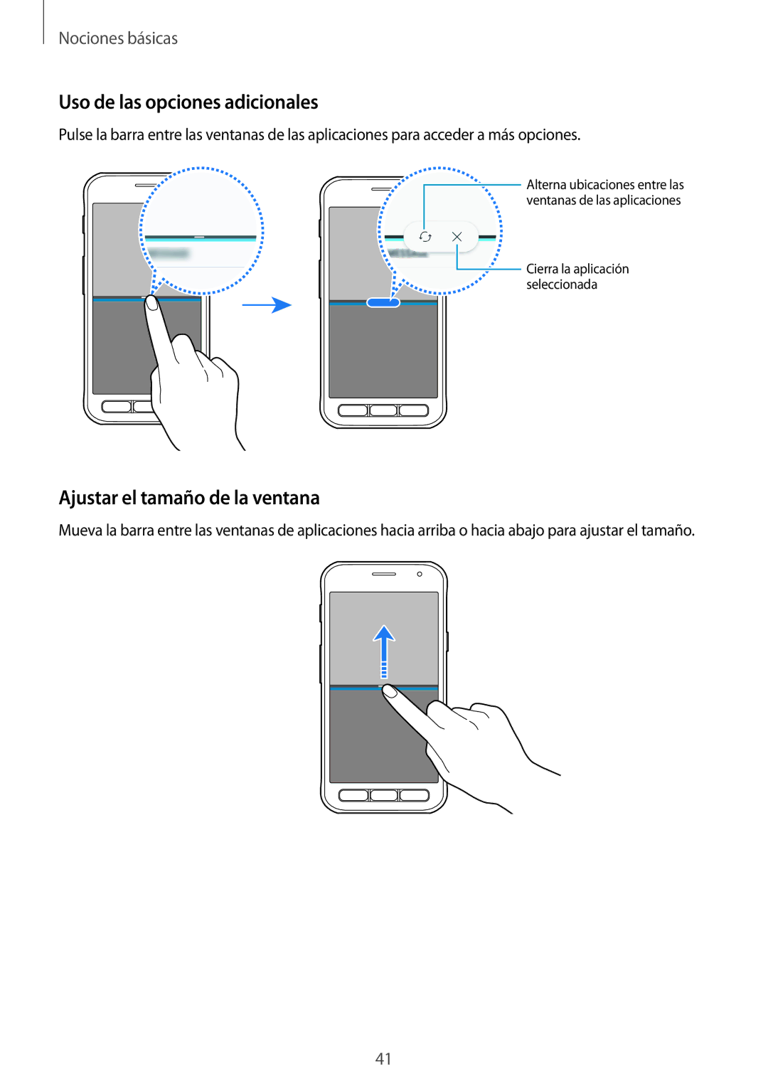 Samsung SM-G390FZKAPHE, SM-G390FZKAAMO, SM-G390FZKAATL Uso de las opciones adicionales, Ajustar el tamaño de la ventana 