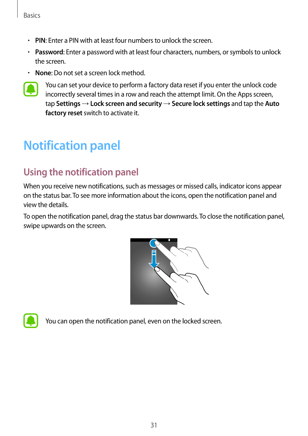 Samsung SM-G390FZKAEUR, SM-G390FZKADBT, SM-G390FZKAXEF, SM-G390FZKAITV manual Notification panel, Using the notification panel 