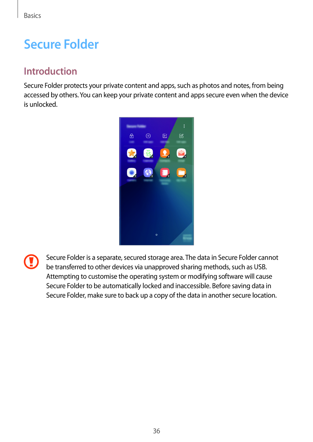 Samsung SM-G390FZKAITV, SM-G390FZKADBT, SM-G390FZKAXEF, SM-G390FZKAAMO, SM-G390FZKAPHE manual Secure Folder, Introduction 
