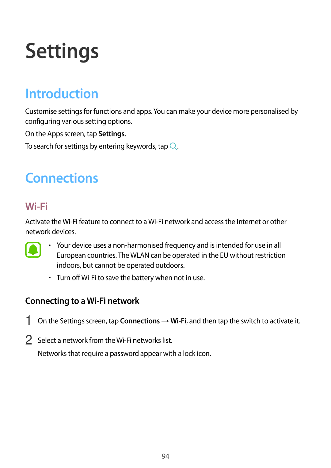 Samsung SM-G390FZKAETL, SM-G390FZKADBT, SM-G390FZKAXEF manual Introduction, Connections, Connecting to a Wi-Fi network 